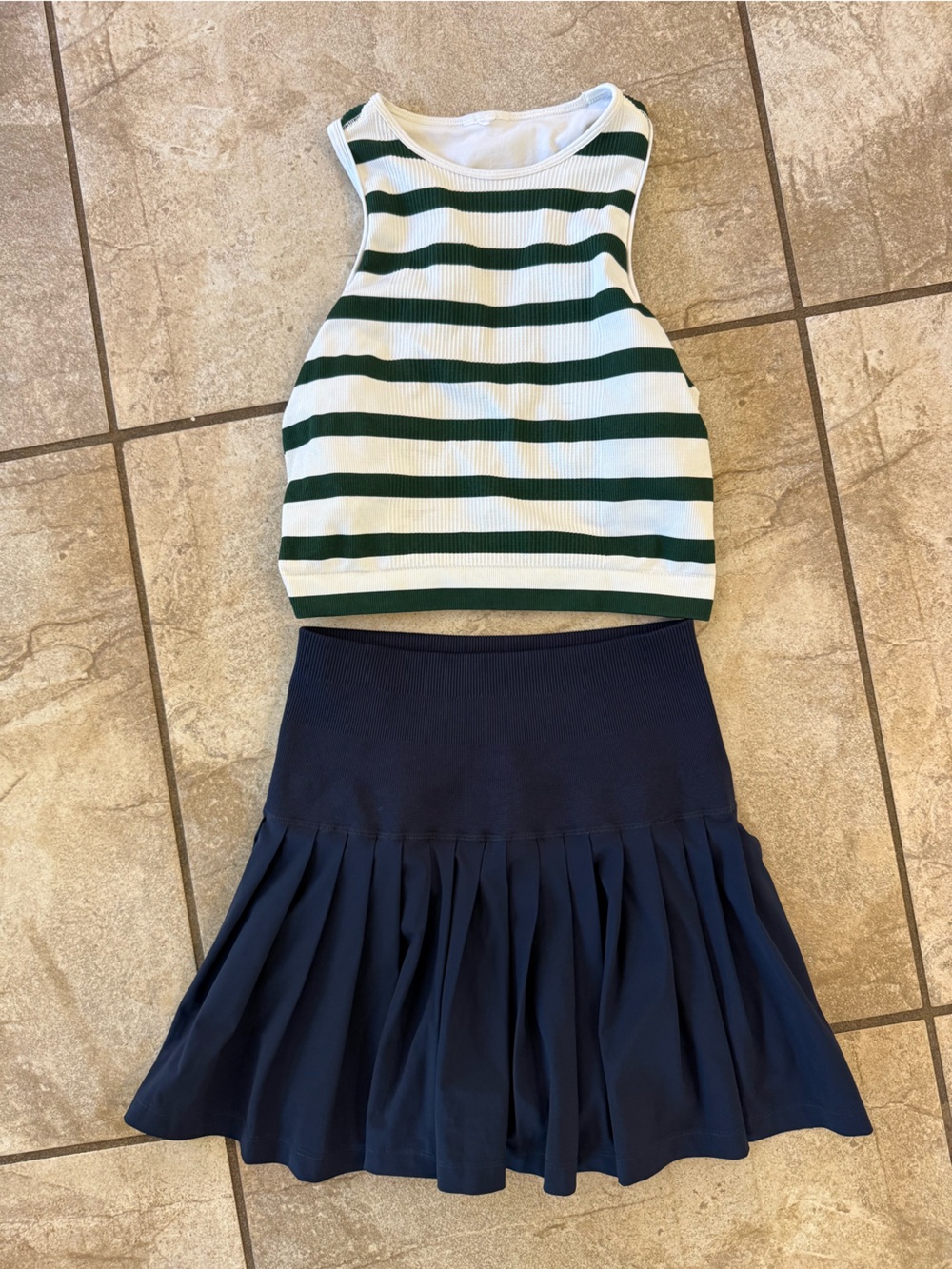 Wilson Navy Midtown Skirt with Green and White Striped Tank top